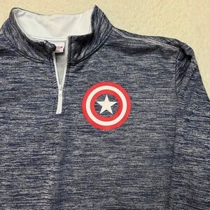 Marvel Pullover Mens XL Blue Captain America Shield 1/4 Zip Space Dye